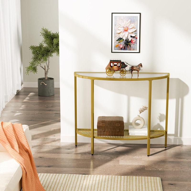 Mercer41 Glass Half Moon Console Table 2 Tier Narrow Entryway Table ...